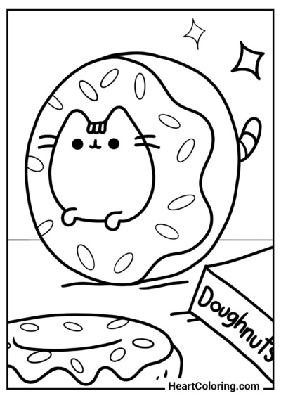 Malvorlage Pusheen die Katze und Donuts aus der Kategorie "Pusheen Ausmalbilder"