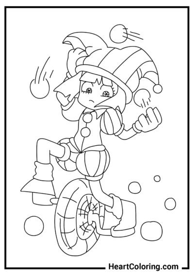 Pomni on a monocycle - The Amazing Digital Circus Coloring Pages