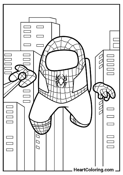 Homem-Aranha sobre a Cidade — desenho para colorir grátis