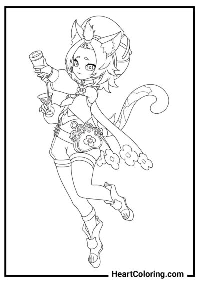 Diona pours drinks - Genshin Impact Coloring Pages