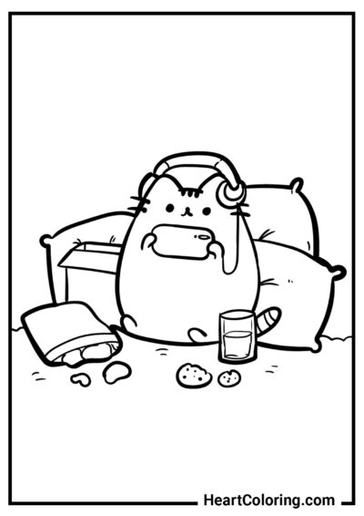 Pusheen the Cat plays video games - Pusheen The Cat Coloring Pages