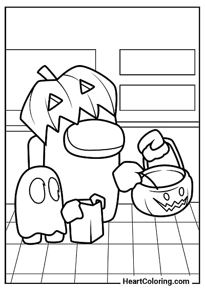 Pinte agora: Personagens do Among Us no Halloween da categoria "Desenhos do Among Us para Colorir"