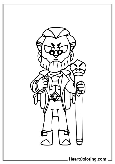 Байрон с посохом — черно-белое изображение для раскрашивания