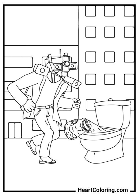 Cameraman and the defeated Skibidi Toilet - Skibidi Toilet Coloring Pages