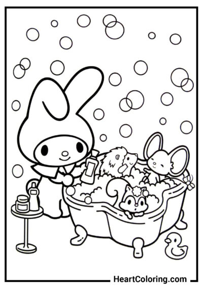 My Melody prend soin des animaux - Coloriages Onegai My Melody