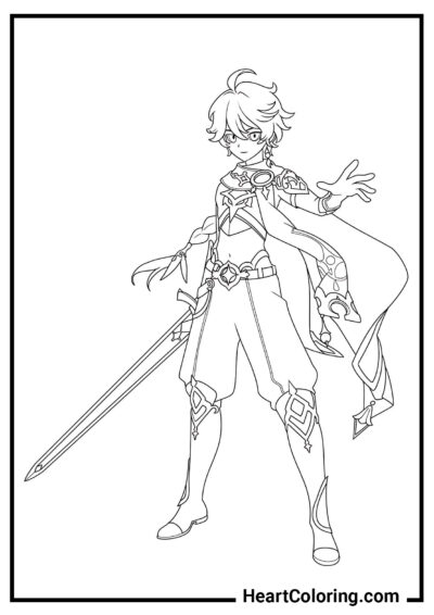 The Traveler Aether - Genshin Impact Coloring Pages