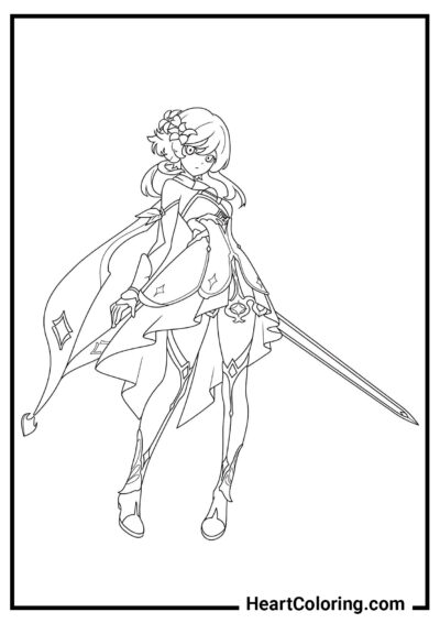 Lumine with a sword - Genshin Impact Coloring Pages