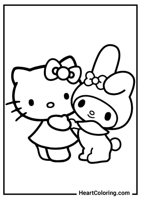 My Melody y Hello Kitty - Dibujos de Onegai My Melody para colorear