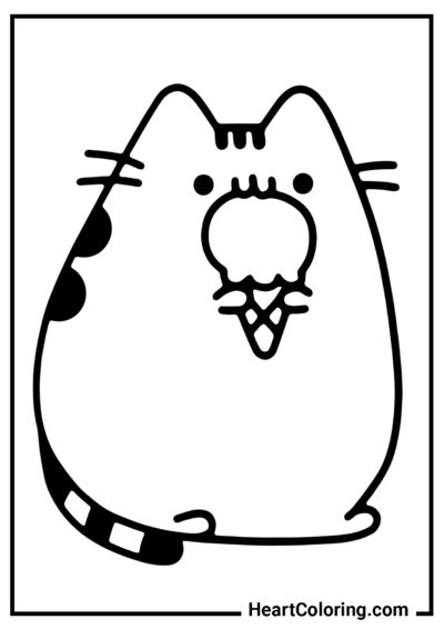 Pusheen with ice cream - Pusheen The Cat Coloring Pages