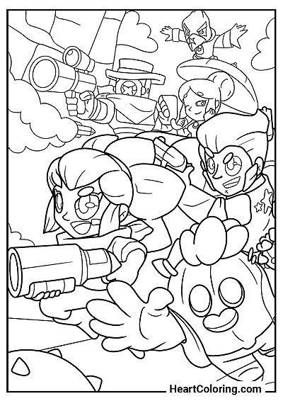 Раскраска Команда бойцов Brawl Stars из сборника "Раскраски Brawl Stars" — для печати