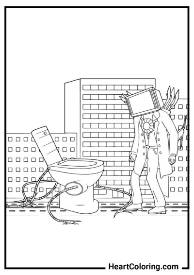 TV Man vs Toilet - Skibidi Toilet Coloring Pages