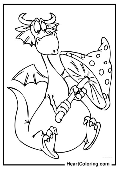 Dragão com um enorme cogumelo voador - Desenhos de Dragões para colorir