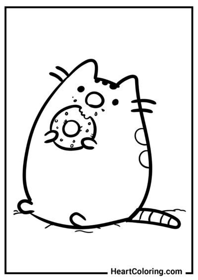 Pusheen with donut - Pusheen The Cat Coloring Pages