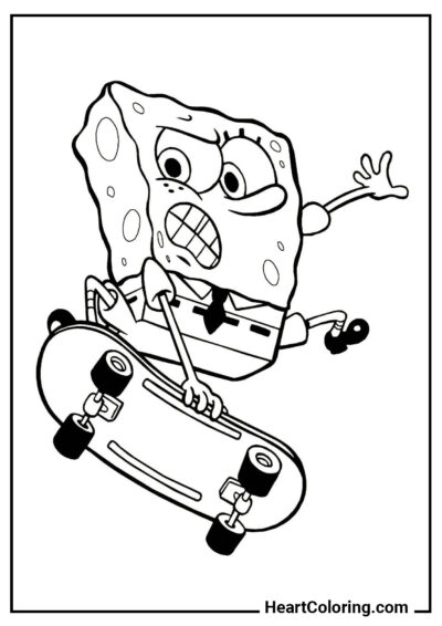 Bob Esponja em um skate - Desenhos do Bob Esponja para Colorir