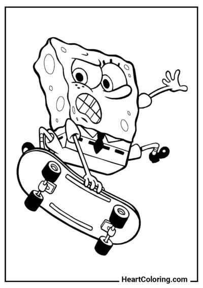 SpongeBob su uno skateboard - Disegni di Spongebob da Colorare