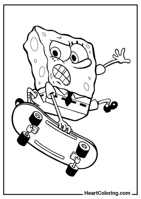 SpongeBob on a skateboard - SpongeBob Coloring Pages