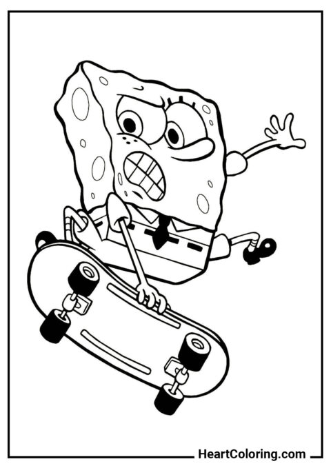 SpongeBob su uno skateboard - Disegni di Spongebob da Colorare