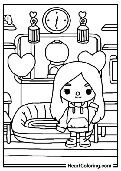 Menina na sala de estar - Desenhos de Toca Boca para colorir