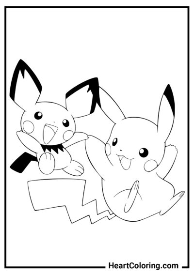 Catch up with Pichu - Pikachu Coloring Pages
