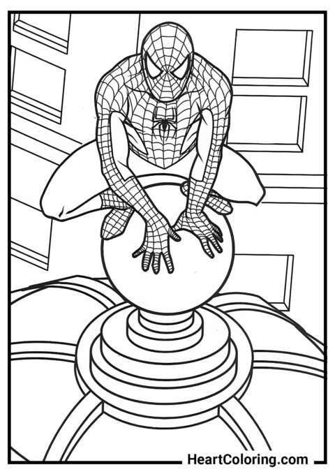 En la cima de un edificio alto - Dibujos de Spiderman para Colorear