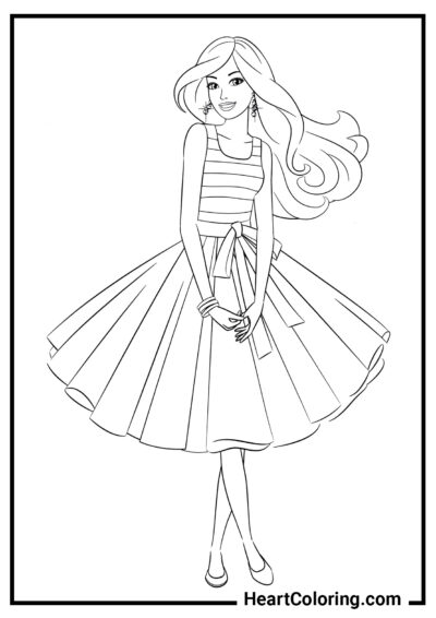 Barbie con un vestido de verano exuberante - Dibujos de Barbie para colorear