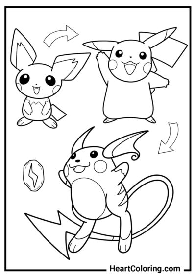 Evolutions of Pikachu - Pikachu Coloring Pages
