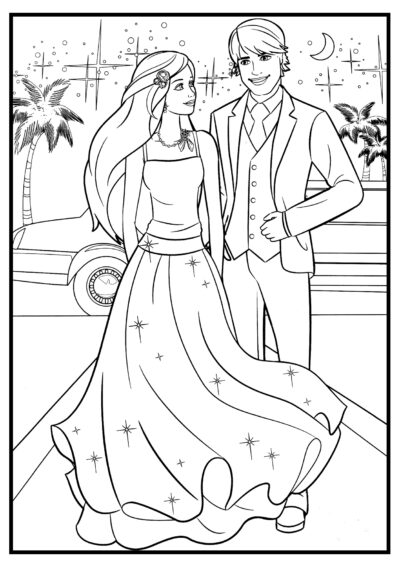 Barbie et Ken vont à une fête - Coloriages Barbie