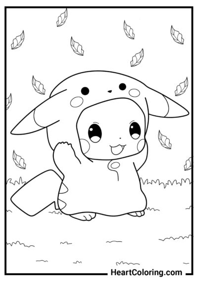 Cute Pikachu in a funny hoodie - Pikachu Coloring Pages