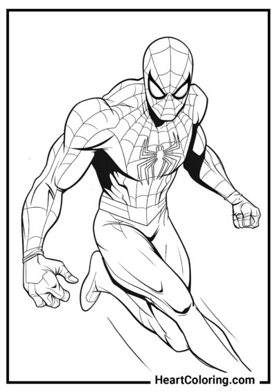 Superhéroe en movimiento rápido - Dibujos de Spiderman para Colorear