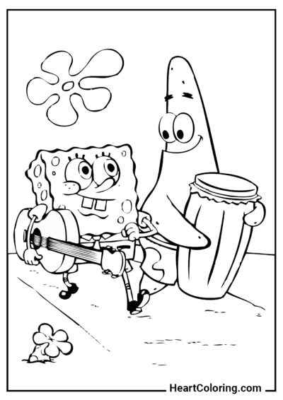 SpongeBob e Patrick vanno allo spettacolo - Disegni di Spongebob da Colorare