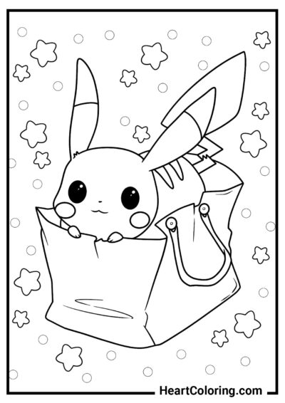 Pikachu em uma sacola de compras - Desenhos de Pikachu para Colorir