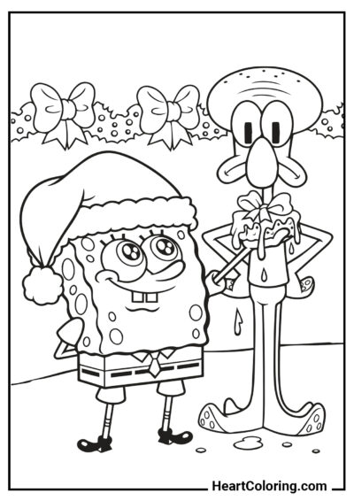 СпанчБоб и Сквидвард на Рождество - Раскраски Губка Боб