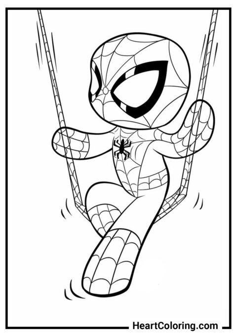 Columpio en la telaraña - Dibujos de Spiderman para Colorear