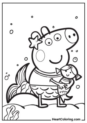 Peppa Wutz als kleine Meerjungfrau – Ausmalvorlage mit hoher Auflösung