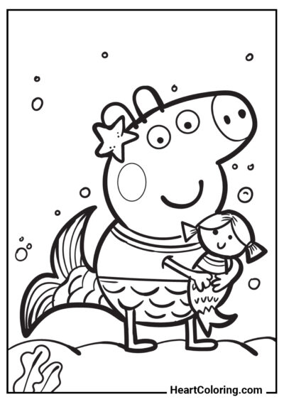 Peppa Cerdita como una pequeña sirena - Dibujos de Peppa Pig para Colorear