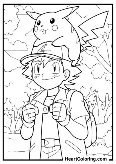 Traveling with a coach - Pikachu Coloring Pages