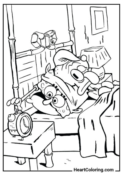 Trying to turn off the alarm - SpongeBob Coloring Pages