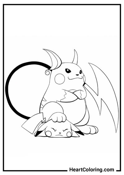 Defeated by Raichu - Pikachu Coloring Pages