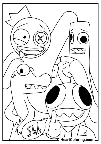 Noisy company - Rainbow Friends Coloring Pages