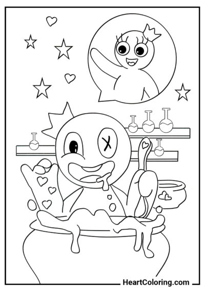 Blue getting ready for a date - Rainbow Friends Coloring Pages