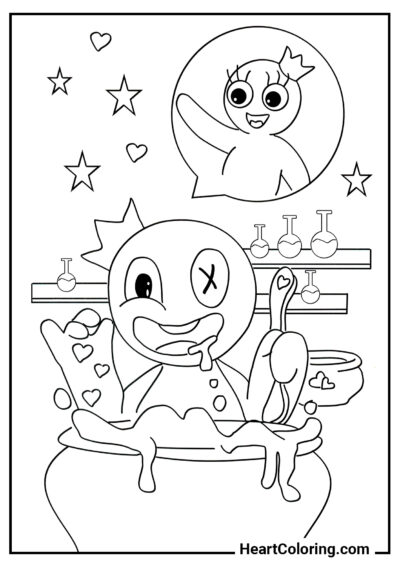 Bleu se prépare pour un rendez-vous - Coloriages Rainbow Friends