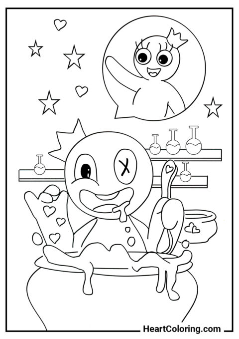 Blue getting ready for a date - Rainbow Friends Coloring Pages