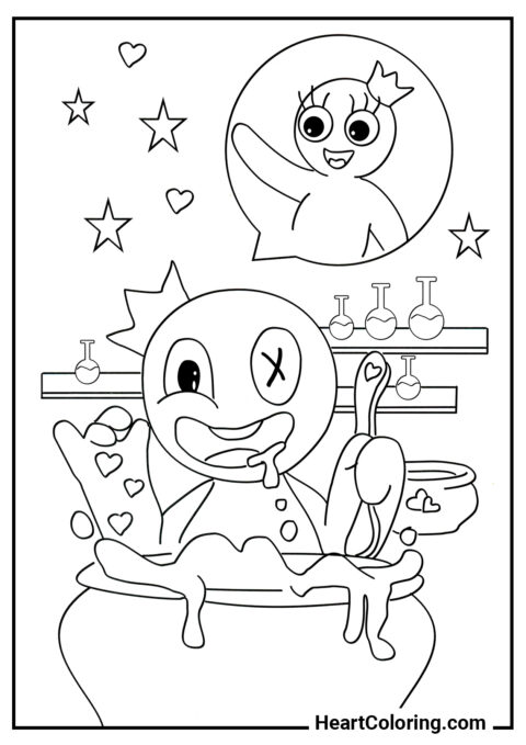 Bleu se prépare pour un rendez-vous - Coloriages Rainbow Friends