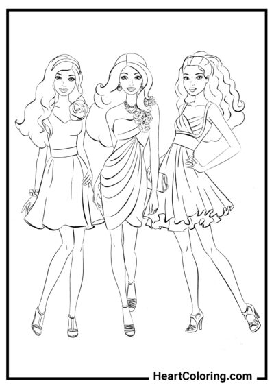 Trio de poupées élégantes - Coloriages Barbie