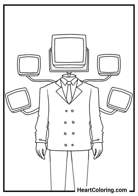 2 TV man with five monitors - TVMan Coloring Pages