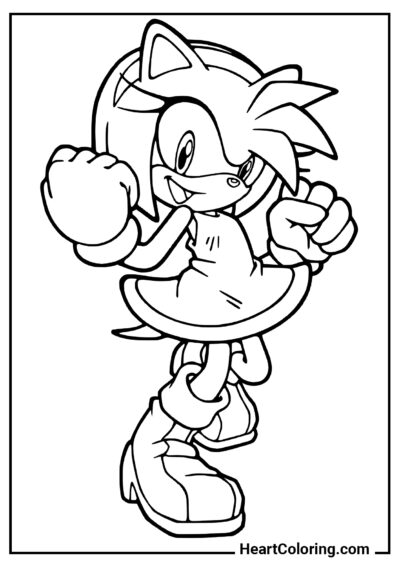 Amy Rose em posição de luta - Desenhos do Sonic para Colorir