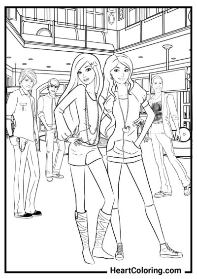 Amiche al centro commerciale - Disegni di Barbie da Colorare