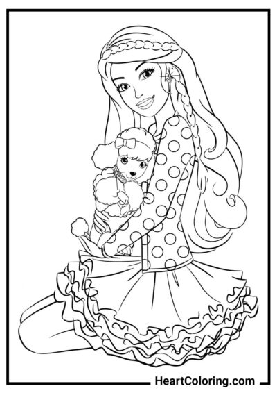 Linda boneca com um cachorro - Desenhos da Barbie para colorir