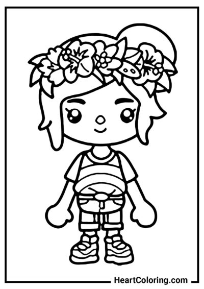 Menina com uma coroa de flores na cabeça - Desenhos de Toca Boca para colorir
