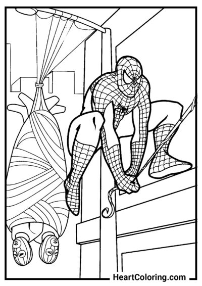 Besiegte Verbrecher - Spiderman Ausmalbilder